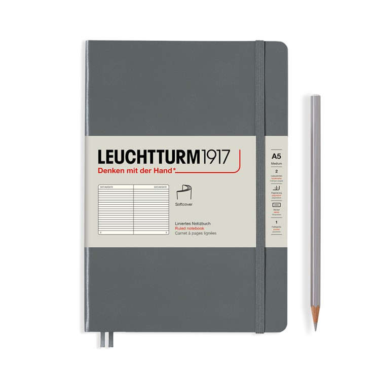 Блокнот в линейку Leuchtturm1917 "Medium" A5, 61л, 80гр/м², мягкая обложка, Антрацит (362841)