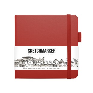 Блокнот для зарисовок Sketchmarker 12x12см, 80л,140гр/м² ,твердая обложка,Красный