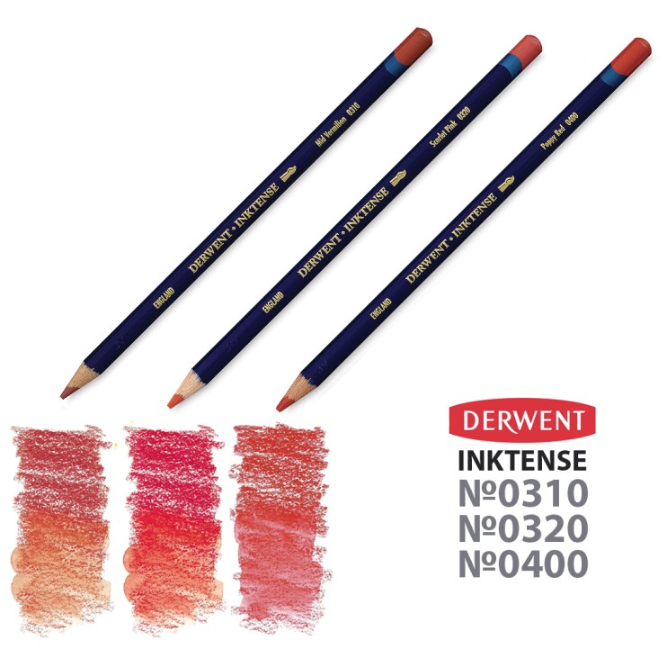 Набор карандашей чернильных Derwent "Inktense" 3 штуки, красные оттенки (0310, 0320, 0400)