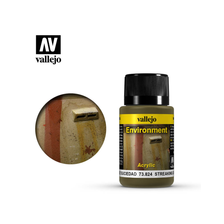 Краска для сборных моделей Vallejo, серия "Weathering Effects", цвет 73.824 Streaking Grime (Потеки грязи)