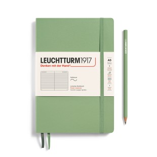 Блокнот в линейку Leuchtturm1917 "Medium" A5, 61л, 80гр/м², мягкая обложка, Зеленый Шалфей (361590)