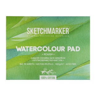 Склейка для акварели Sketchmarker "Watercolour pad" крупное зерно, 31x41см, 10л, 300г/м.кв (100% хлопок)