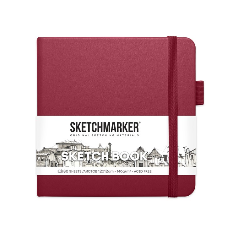 Блокнот для зарисовок Sketchmarker 140г/кв.м 12*12см 80л твердая обложка Маджента