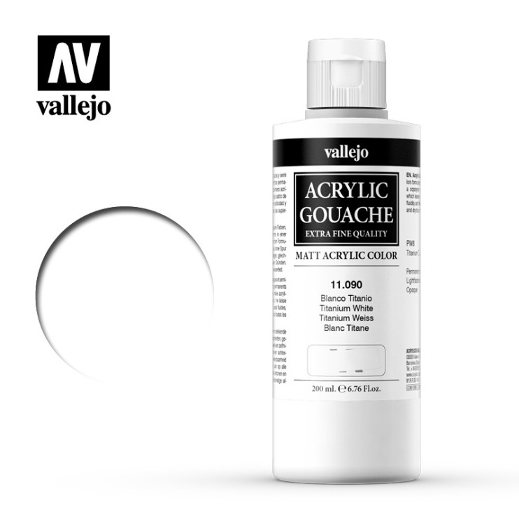 Гуашь-темпера Vallejo "Acrylic Gouache" 11.090 Белила титановые, 200 мл