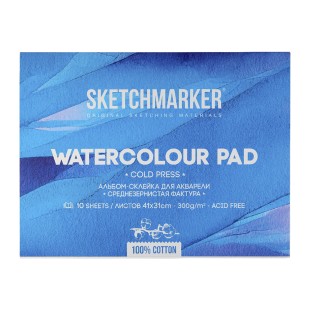 Склейка для акварели Sketchmarker "Watercolour pad" среднее зерно, 31x41см, 10л, 300г/м.кв (100% хлопок)