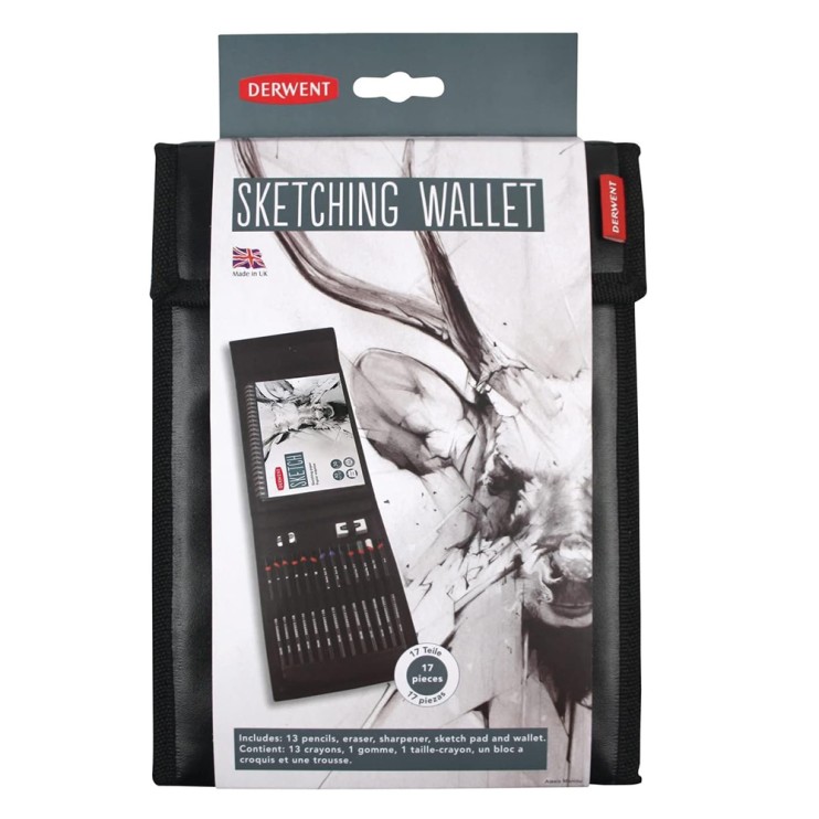 Набор графитных карандашей Derwent "Sketching Wallet" 12 штук с блокнотом А5, аксессуарами (2300218)