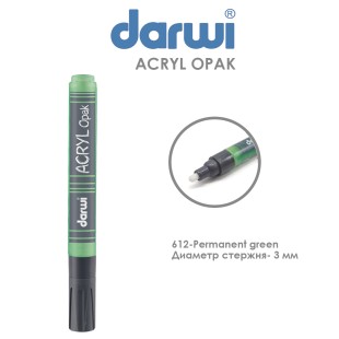 Акриловый маркер Darwi "Acryl Opak" №612 Зеленый стойкий, наконечник 3 мм
