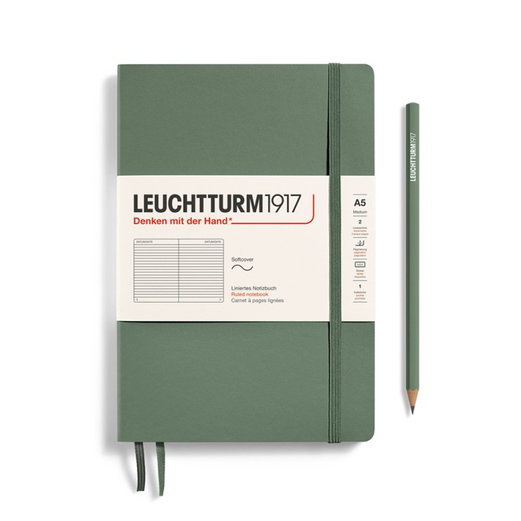 Блокнот в линейку Leuchtturm1917 "Medium" A5, 61л, 80гр/м², мягкая обложка,Оливковый (365505)