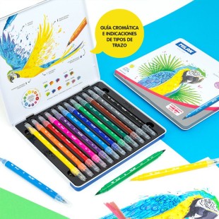 Набор двухсторонних фломастеров "Milan" 12 цветов, тонкий наконечник и кисть, металлический пенал