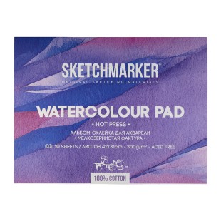 Склейка для акварели Sketchmarker "Watercolour pad" мелкое зерно, 31x41см, 10л, 300г/м.кв (100% хлопок)