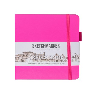 Блокнот для зарисовок Sketchmarker 12x12см, 140г/м2, 80л, твердая обложка Неоновая фуксия
