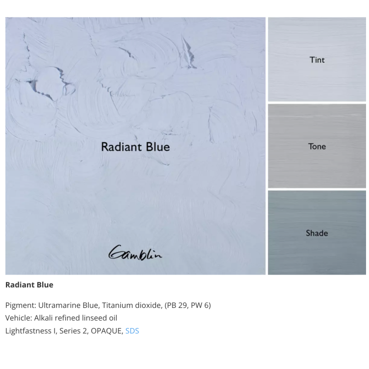 Масляная краска Gamblin "Artist" Radiant Blue (радиантная синяя), туба 37мл