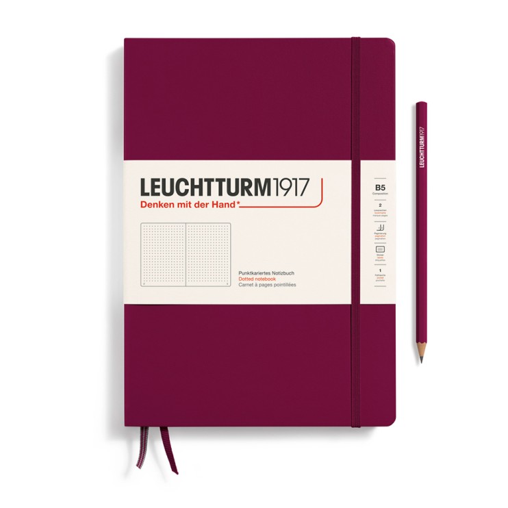 Блокнот в точку Leuchtturm 1917 "Composition" B5, 109л, 80гр/м², твердая обложка,Красный Портвейн