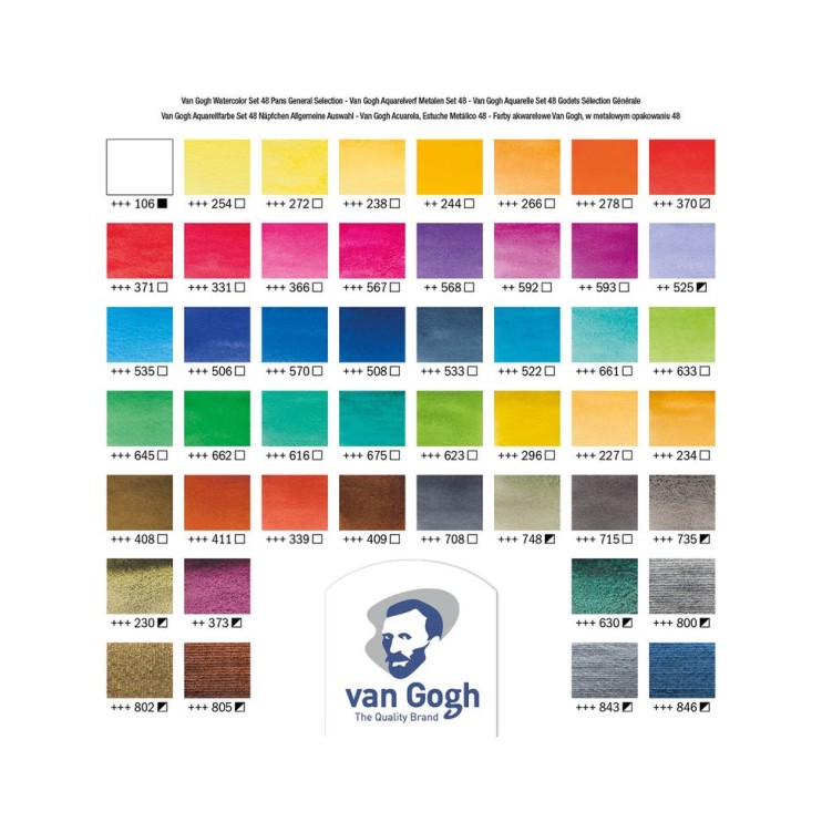 Набор акварельных красок "Van Gogh" 48 кювет в металлическом пенале