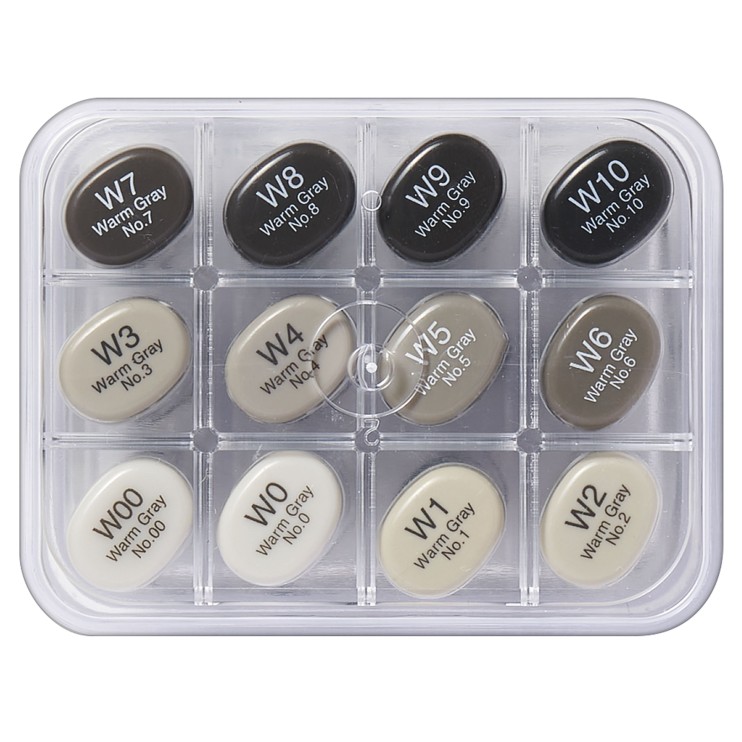 Набор Copic Sketch "Warm Grey" 12 маркеров двухсторонних в пластиковом пенале