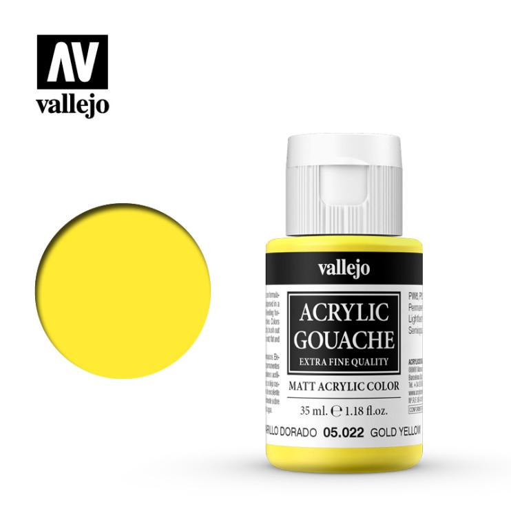 Гуашь-темпера Vallejo "Acrylic Gouache" 05.022 Кадмий желтый золотистый, 35 мл