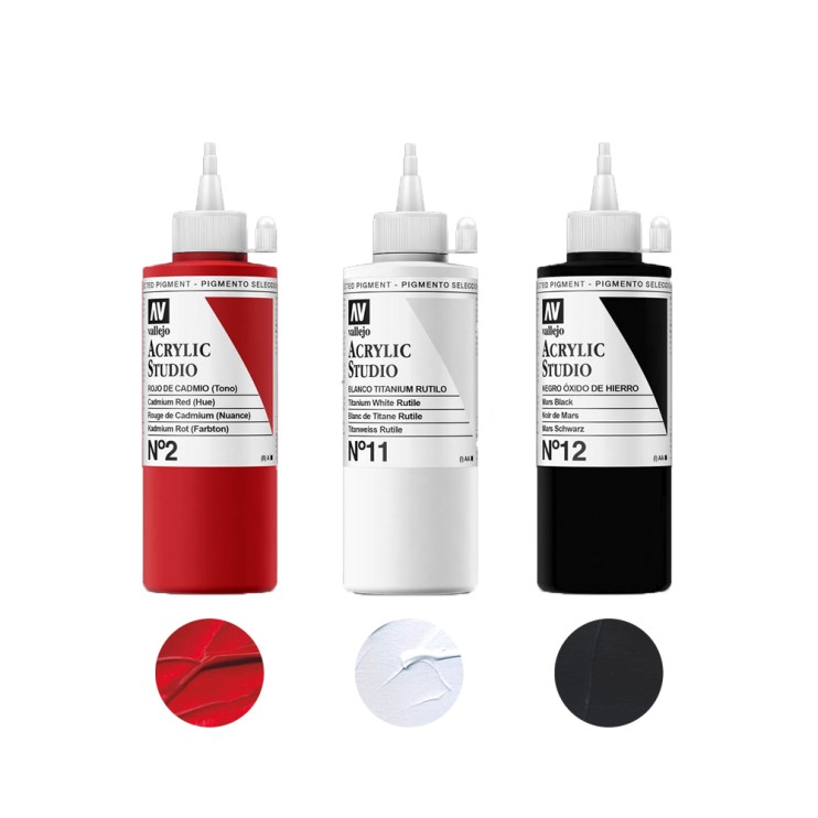 Набор акриловых красок Vallejo "Studio" 3 штуки (№002, 011, 012) по 200мл