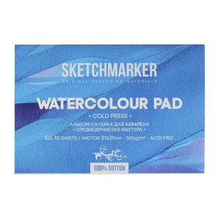 Склейка для акварели Sketchmarker "Watercolour pad" среднее зерно, 21x31см, 10л, 300г/м.кв (100% хлопок)