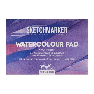 Склейка для акварели Sketchmarker "Watercolour pad" мелкое зерно, 21x31см, 10л, 300г/м.кв (100% хлопок)