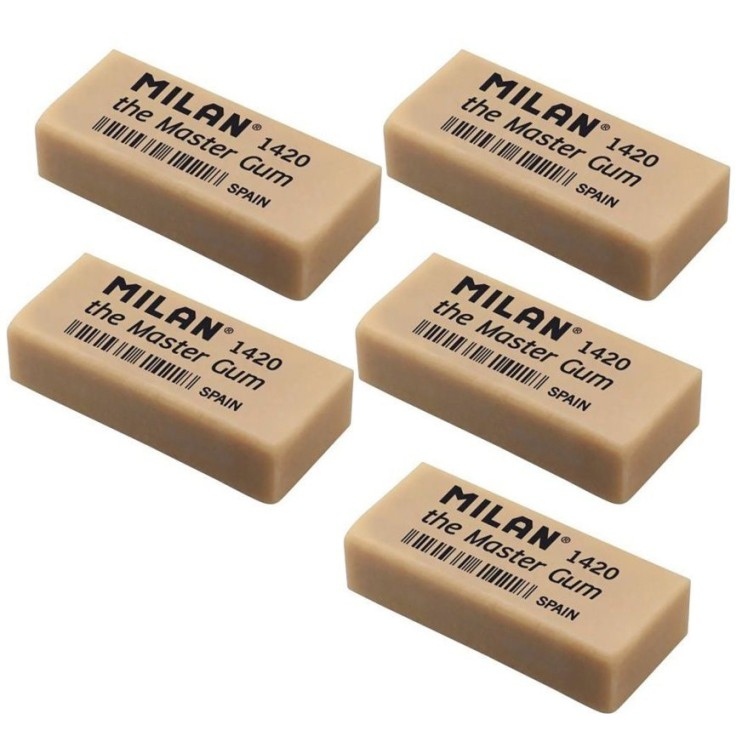 Ластики каучуковые Milan "1420" 5 штук, художественные (5,5 х 2,3 х 1,3 см)