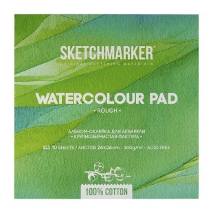 Склейка для акварели Sketchmarker "Watercolour pad" крупное зерно, 26x26см, 10л, 300г/м.кв (100% хлопок)