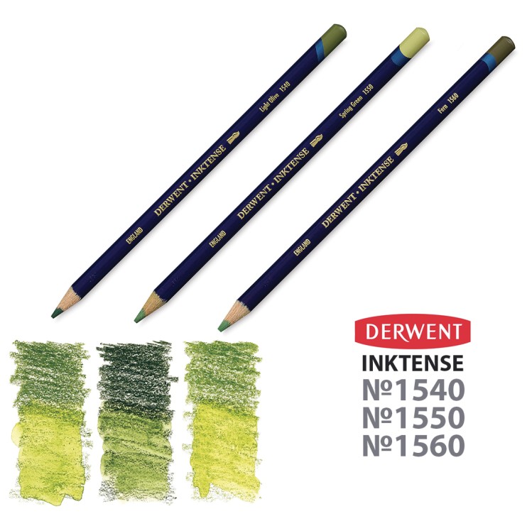 Набор карандашей чернильных Derwent "Inktense" 3 штуки, оттенки листвы (1540, 1550, 1560)