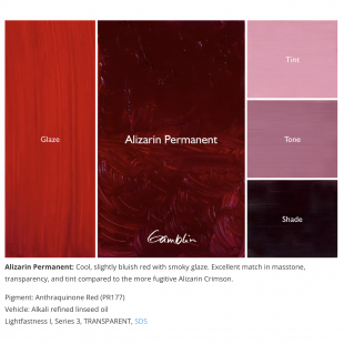 Масляная краска Gamblin "Artist" Alizarin Permanent, туба 150мл