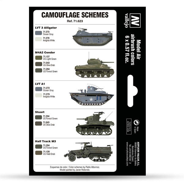 Набор 6 красок Model Air "WWII USMC COLORS GREEN&GREY PATTERNS" 71.623, 6 цветов