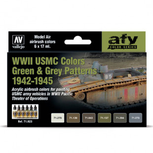 Набор красок для моделизма Model Air "WWII USMC COLORS GREEN&GREY PATTERNS" 6 цветов