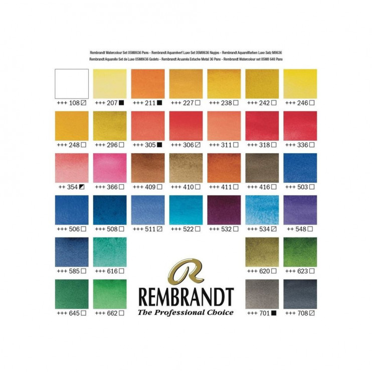 Набор акварельных красок "Rembrandt" 36 кювет в металлическом пенале