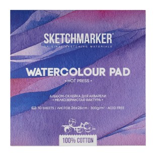 Склейка для акварели Sketchmarker "Watercolour pad" мелкое зерно, 26x26см, 10л, 300г/м.кв (100% хлопок)