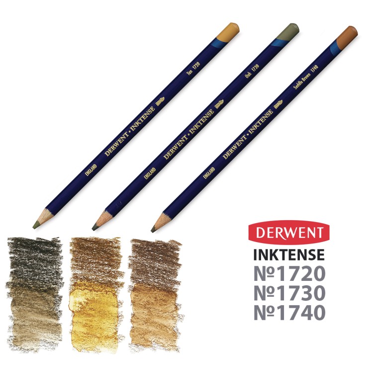 Набор карандашей чернильных Derwent "Inktense" 3 штуки, древесные оттенки (1720, 1730, 1740)
