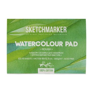 Склейка для акварели Sketchmarker "Watercolour pad" крупное зерно, 12,5x18см, 10л, 300г/м.кв (100% хлопок)