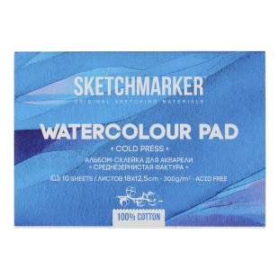 Склейка для акварели Sketchmarker "Watercolour pad" среднее зерно, 12,5x18см, 10л, 300г/м.кв (100% хлопок)