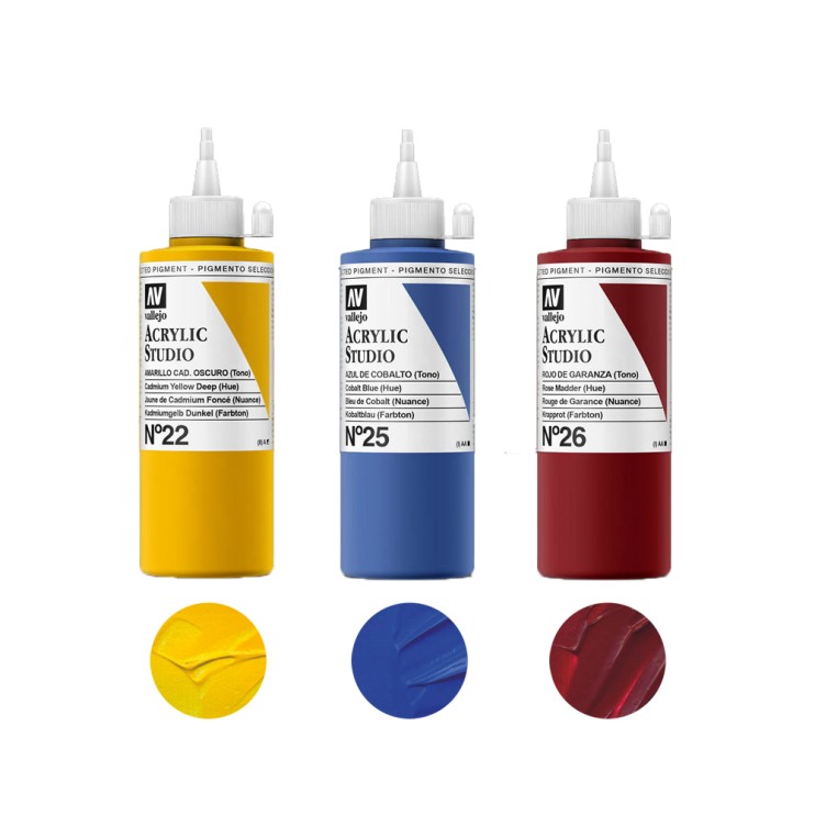 Набор акриловых красок Vallejo "Studio" 3 штуки (№022, 025, 026) по 200мл