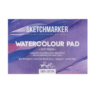 Склейка для акварели Sketchmarker "Watercolour pad" мелкое зерно, 12,5x18см, 10л, 300г/м.кв (100% хлопок)