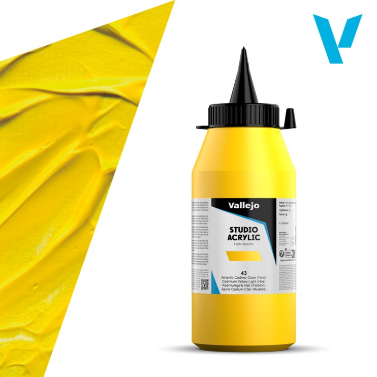 Акрил Vallejo "Studio" 43 Cadmium Yellow Light (Кадмий желтый светлый), 1л