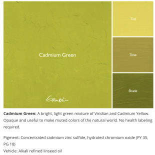 Масляная краска Gamblin "Artist" Cadmium Green (кадмий зеленый), туба 150мл