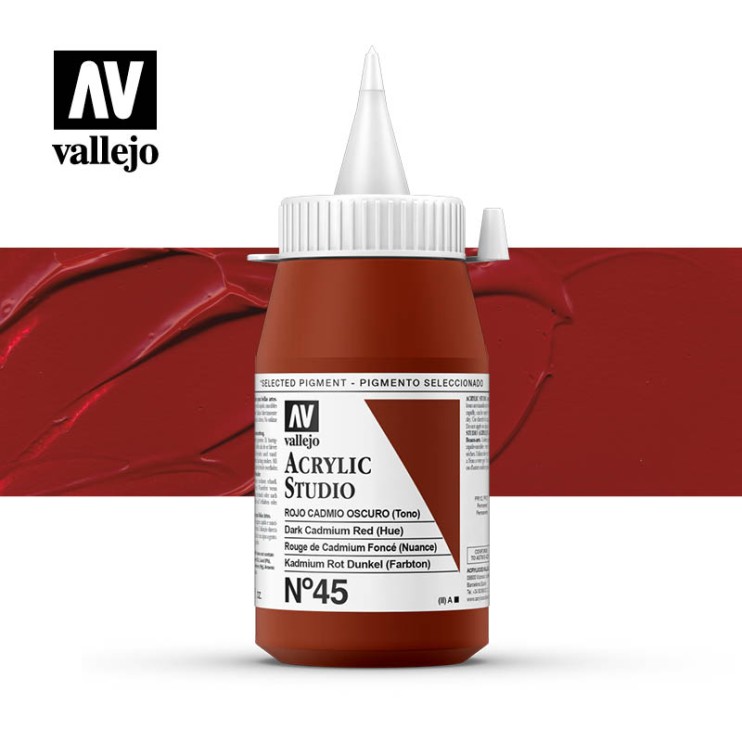 Акриловая краска Vallejo "Studio" #45 Dark Cadmium Red (Кадмий красный темный), 1л