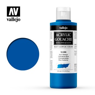 Гуашь-темпера Vallejo "Acrylic Gouache" 12.066 Ультрамарин синий светлый, 200 мл