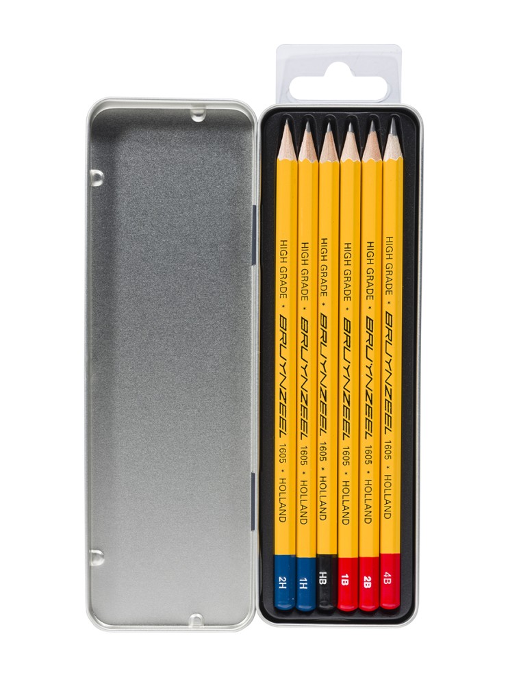 Набор графитных карандашей "Bruynzeel" 6 штук (2H, H, HB, B, 2B, 4B) в металлической упаковке
