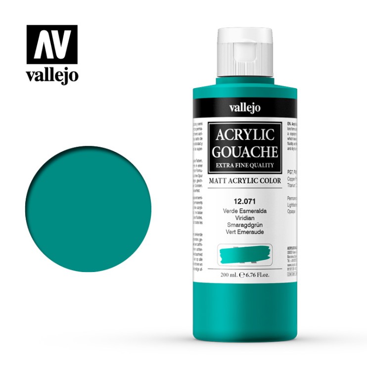 Гуашь-темпера Vallejo "Acrylic Gouache" 12.071 Зеленая виридоновая, 200 мл