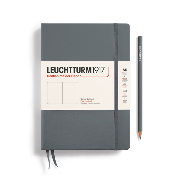 Блокнот без линовки Leuchtturm1917 "Medium" A5, 125л, 80гр/м², твердая обложка, Антрацит (344785)