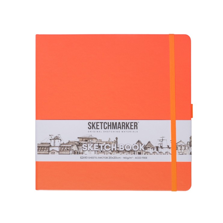 Блокнот для зарисовок Sketchmarker 20x20см, 140г/м2, 80л, твердая обложка Неоновый коралл