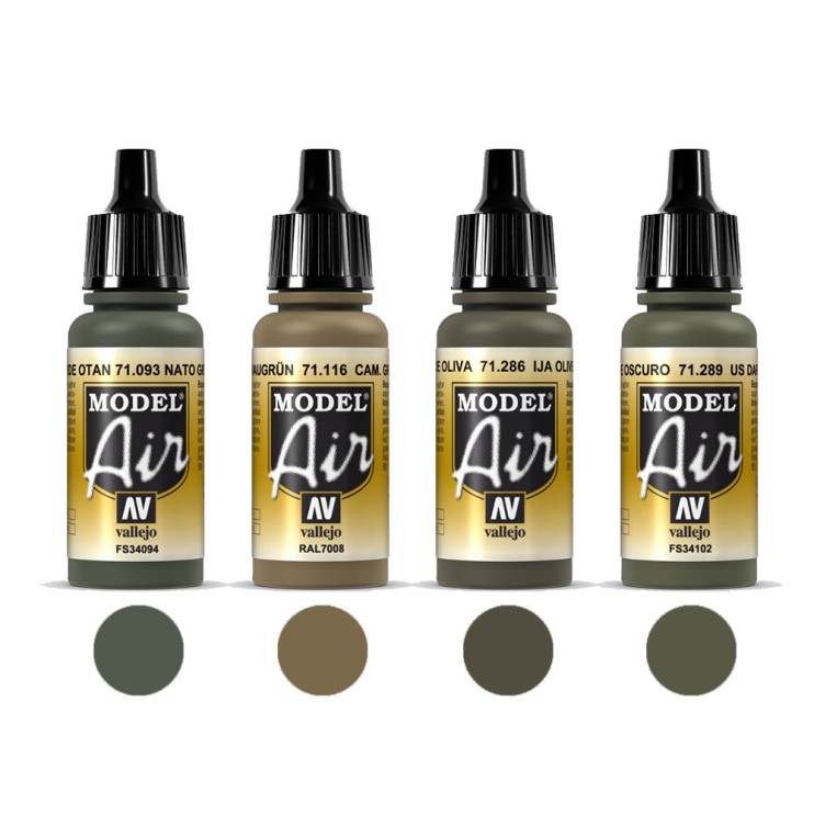 4 краски "Model Air" №093, 116, 286, 289