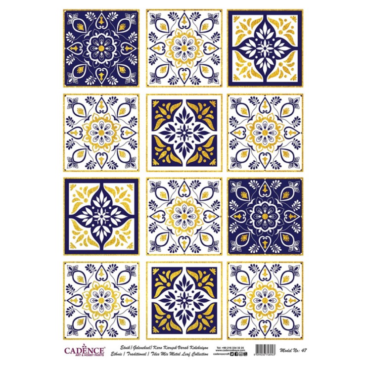 Рисовая карта "Metal Leaf" 30х42см, MLR047 плитка бело-синяя GOLD