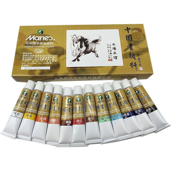 Тушь китайская жидкая Marie’s "Chinese Painting set" 12 цветов в картонной упаковке