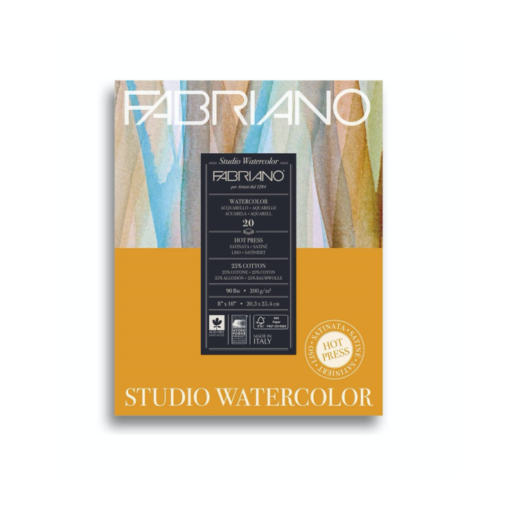Блок для акварели Fabriano "Watercolour" 20,3x25,4см, 20л, 200гр/м² (Hot pressed) (19202001)