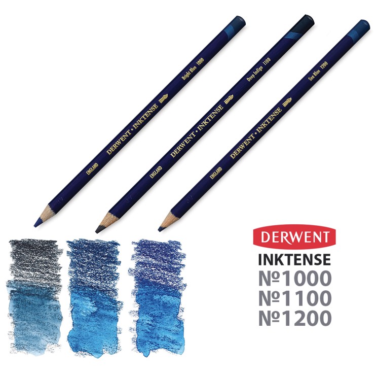 Набор карандашей чернильных Derwent "Inktense" 3 штуки, морские оттенки (1000, 1100, 1200)