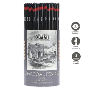 Набор угольных карандашей Derwent "Charcoal" 72 штуки  в тубусе